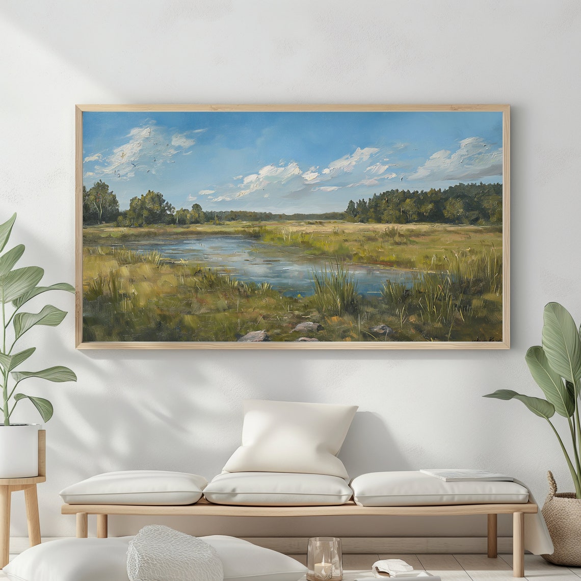 Summer Landscape Oil Painting Frame Tv Art Vintage Country Farmhouse Wall Decor - Image 2