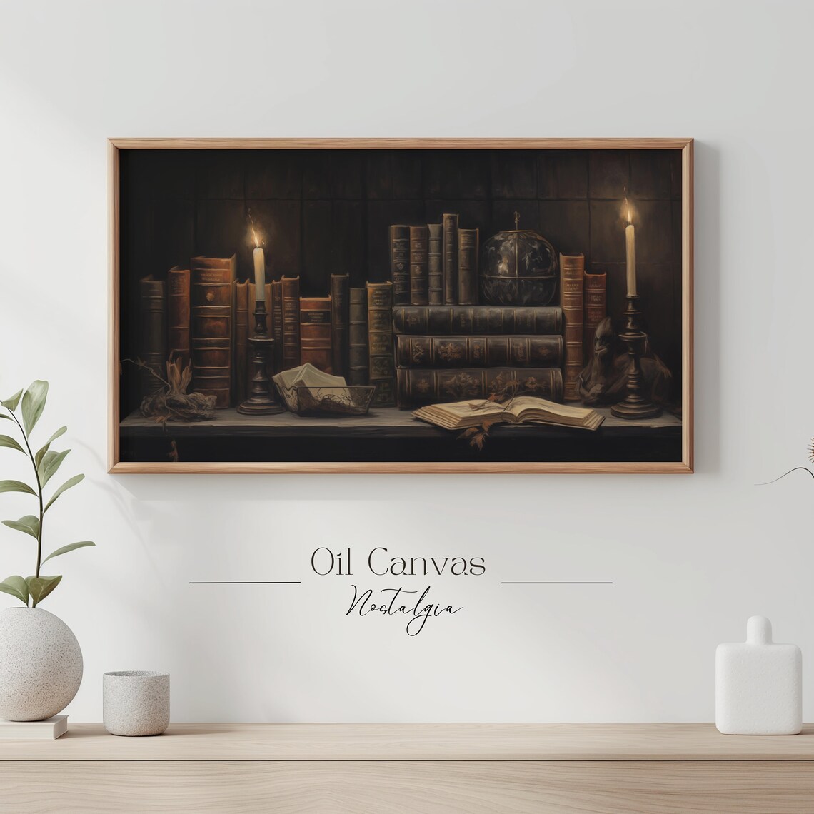 Dark Academia Library Candles Antique Books Globe Moody Vintage Wall Art Poster - Image 3