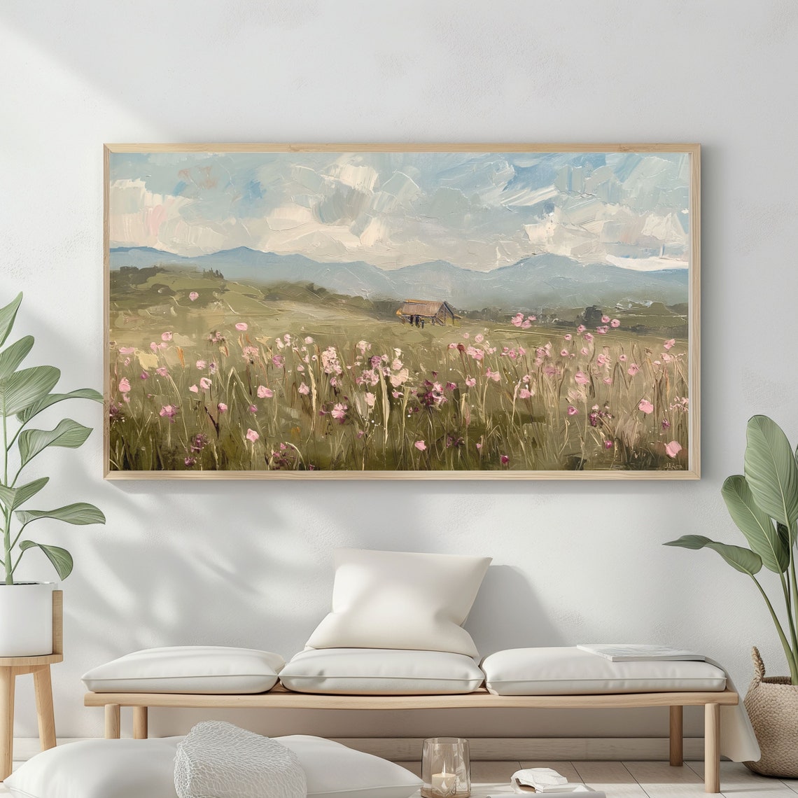 Frame Tv Art Rustic Mountain Landscape Vintage Nature Mountain Oil Painting Rustic Cabin Decor - Image 2