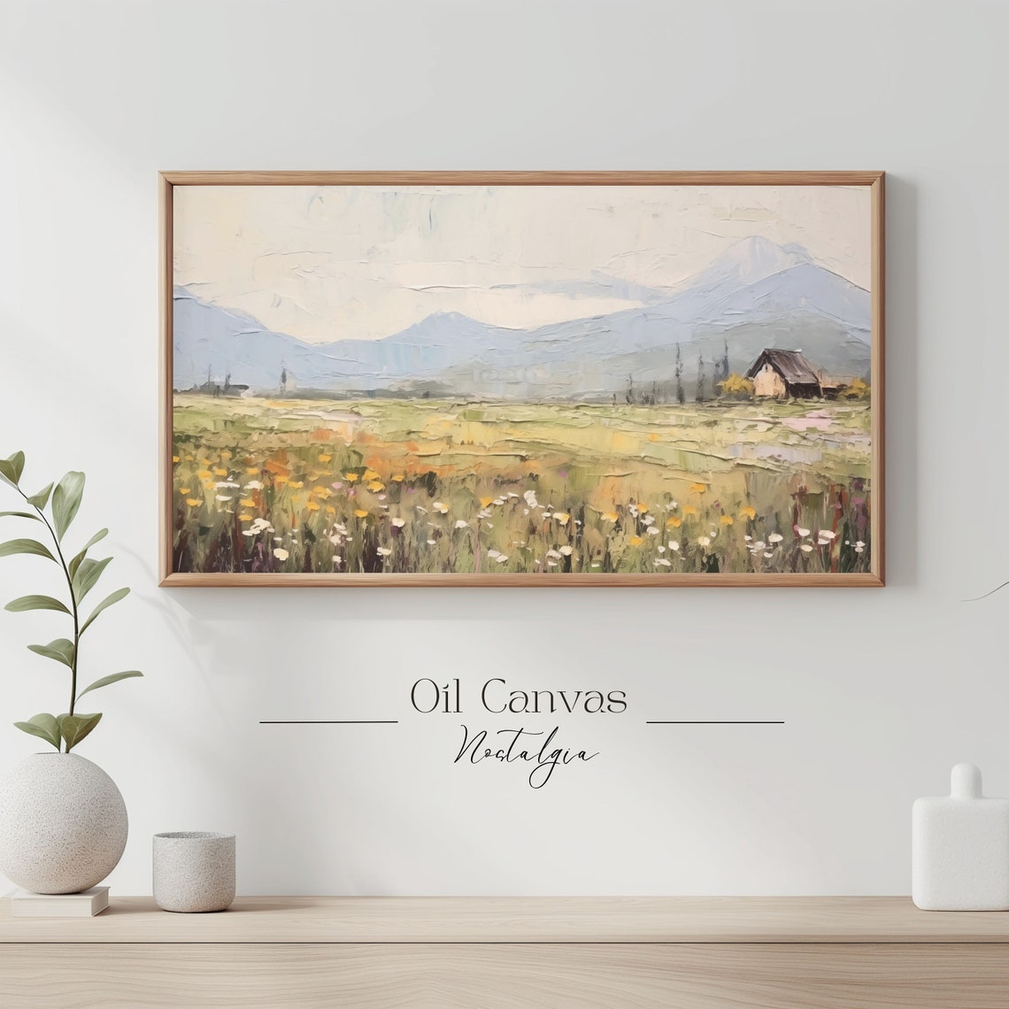 Frame Tv Art Rustic Mountain Landscape Vintage Nature Mountain Oil Painting Rustic Cabin Decor - Image 3