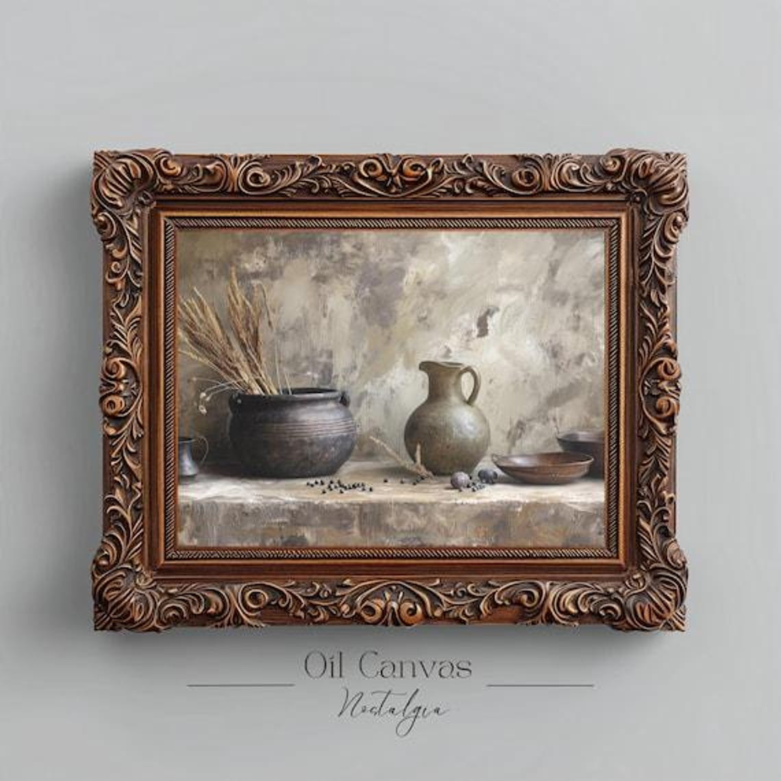 Rustic Clay Pot Wheat Ceramic Jug Beige Kitchen Still Life Oil Poster - Image 2