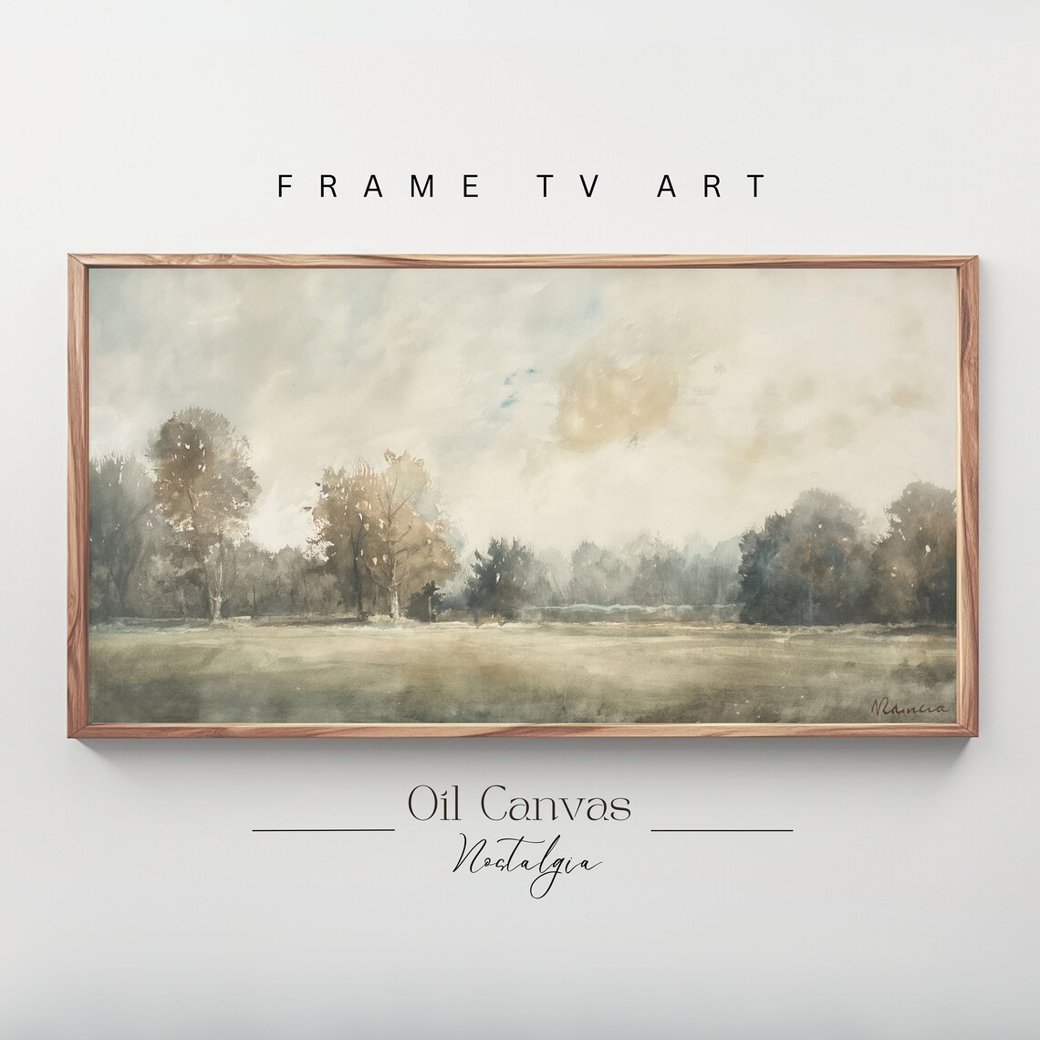 Soft Watercolor Meadow Misty Tree Line Pale Neutral Country Poster