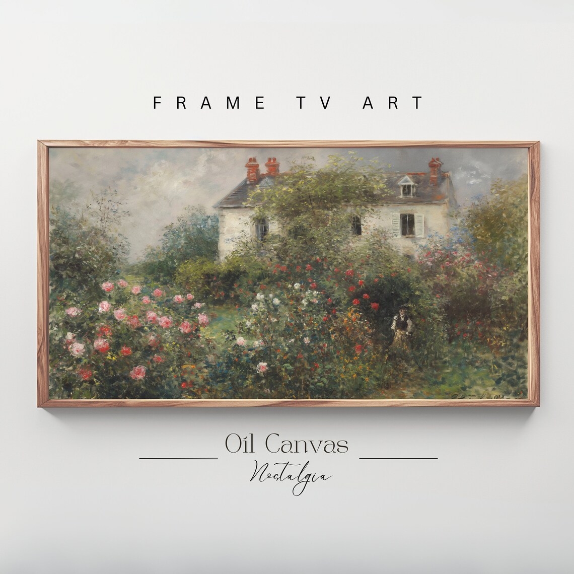 European Villa Rose Garden Impressionist Summer Blooms Cottage Poster