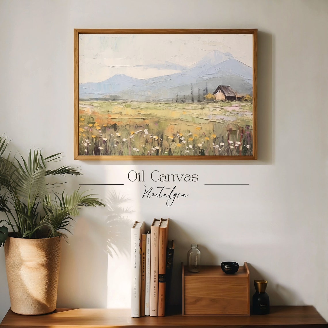 Rustic Mountain Landscape Wall Art Vintage Nature Mountain Oil Painting Rustic Cabin Decor - Image 3