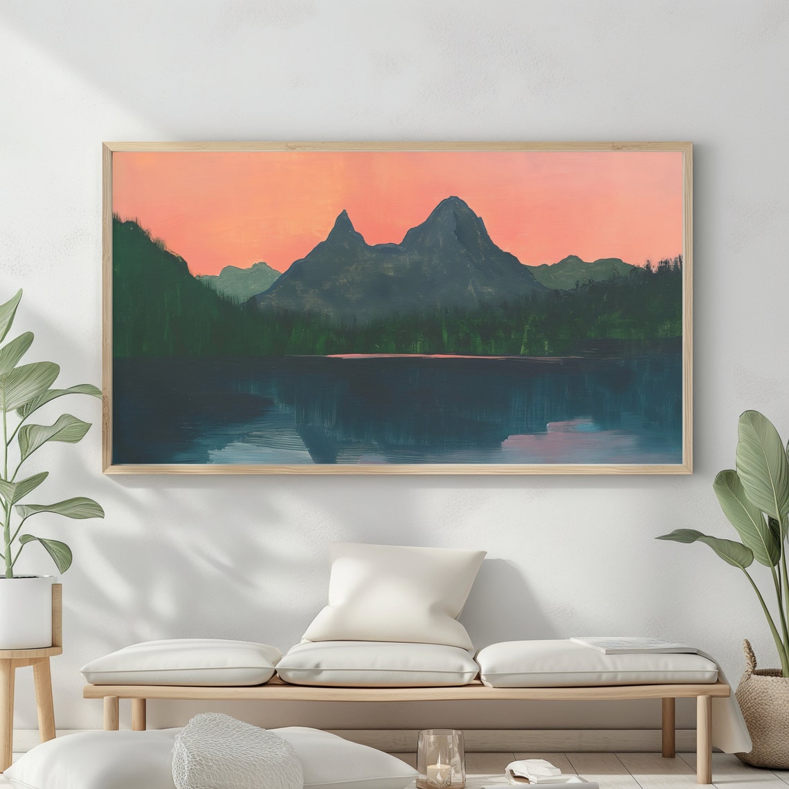 Mountain Landscape Frame Tv Art Moody Oil Painting Neutral Colours Rustic Scenery Farmhouse Decor - Image 2