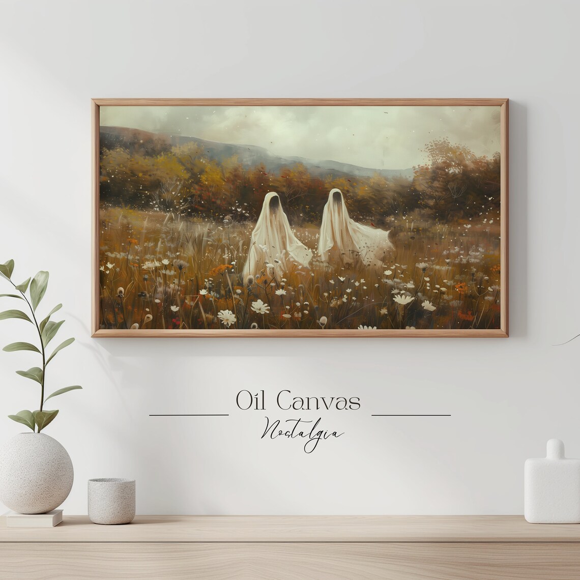 Ghost Sheet Autumn Wildflower Meadow Mountains Spooky Vintage Poster - Image 3