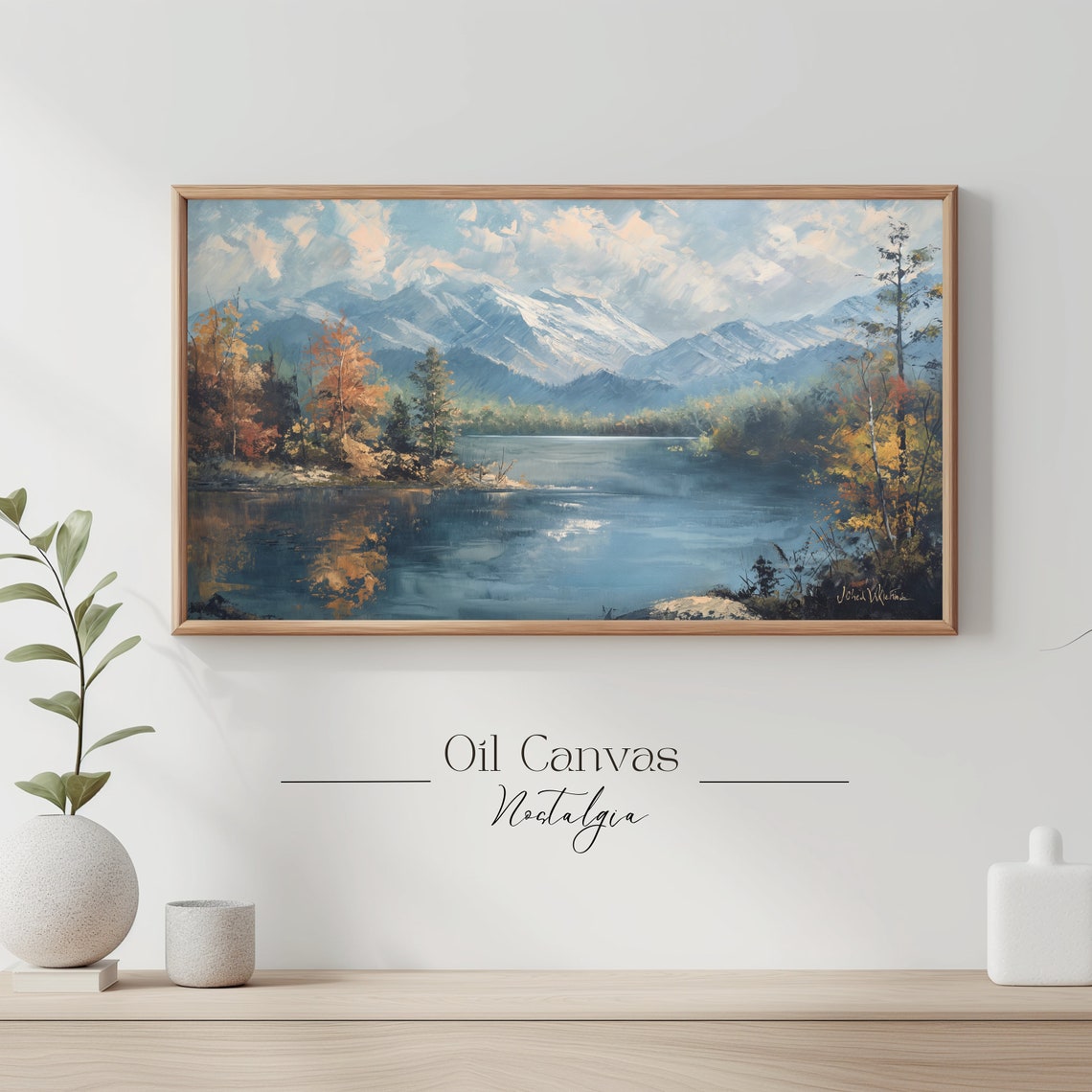 Mountain Landscape Frame Tv Art Vintage Oil Painting Warm Colours Rustic Scenery Farmhouse Decor - Image 3