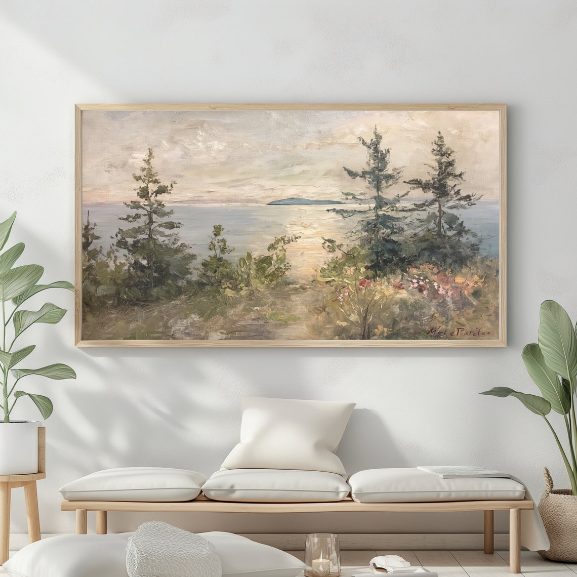 Pine Forest Lake Sunset Muted Coastal Vintage Landscape Travel Poster - Image 2