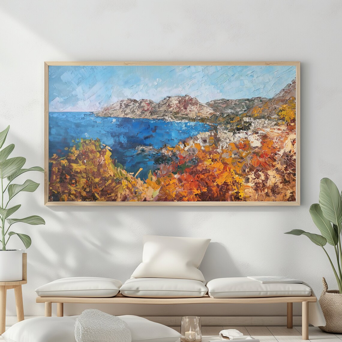 Frame Tv Art Vintage Beach Oil Painting Summer Sea Art Ocean Frame Tv Art Costal Landscape Blue Nautical Seascape - Image 2