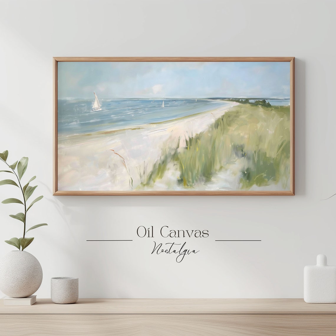 Sunlit Beach Sailboats Dune Grass Ocean View Coastal Seascape Poster - Image 3