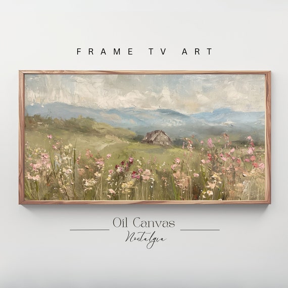 Frame Tv Art Rustic Mountain Landscape Vintage Nature Mountain Oil Painting Rustic Cabin Decor