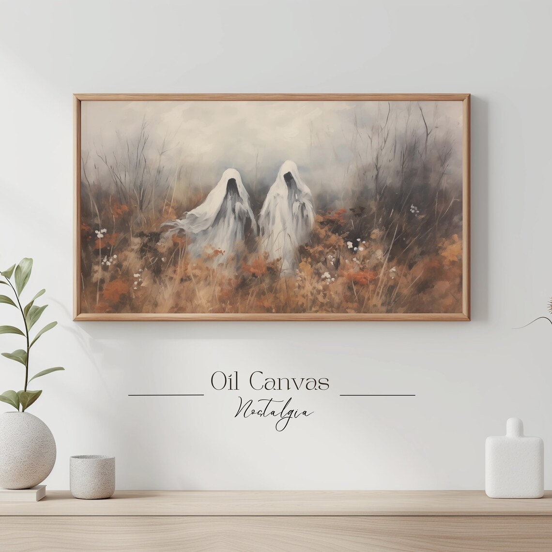 Sheet Ghosts Autumn Wildflowers Misty Spooky Fall Halloween Vintage Poster - Image 3