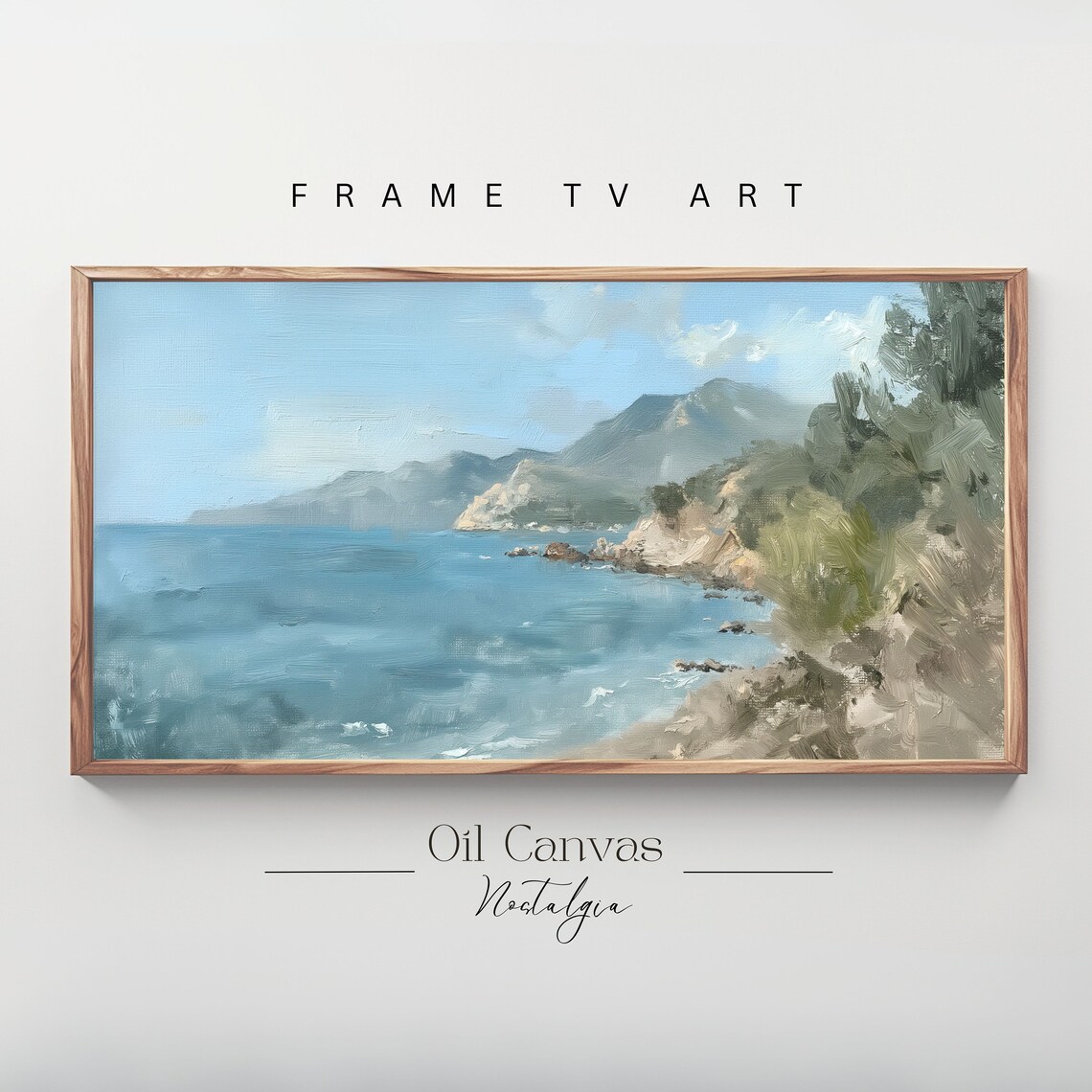 Frame Tv Art Vintage Beach Oil Painting Summer Sea Art Ocean Frame Tv Art Costal Landscape Blue Nautical Seascape