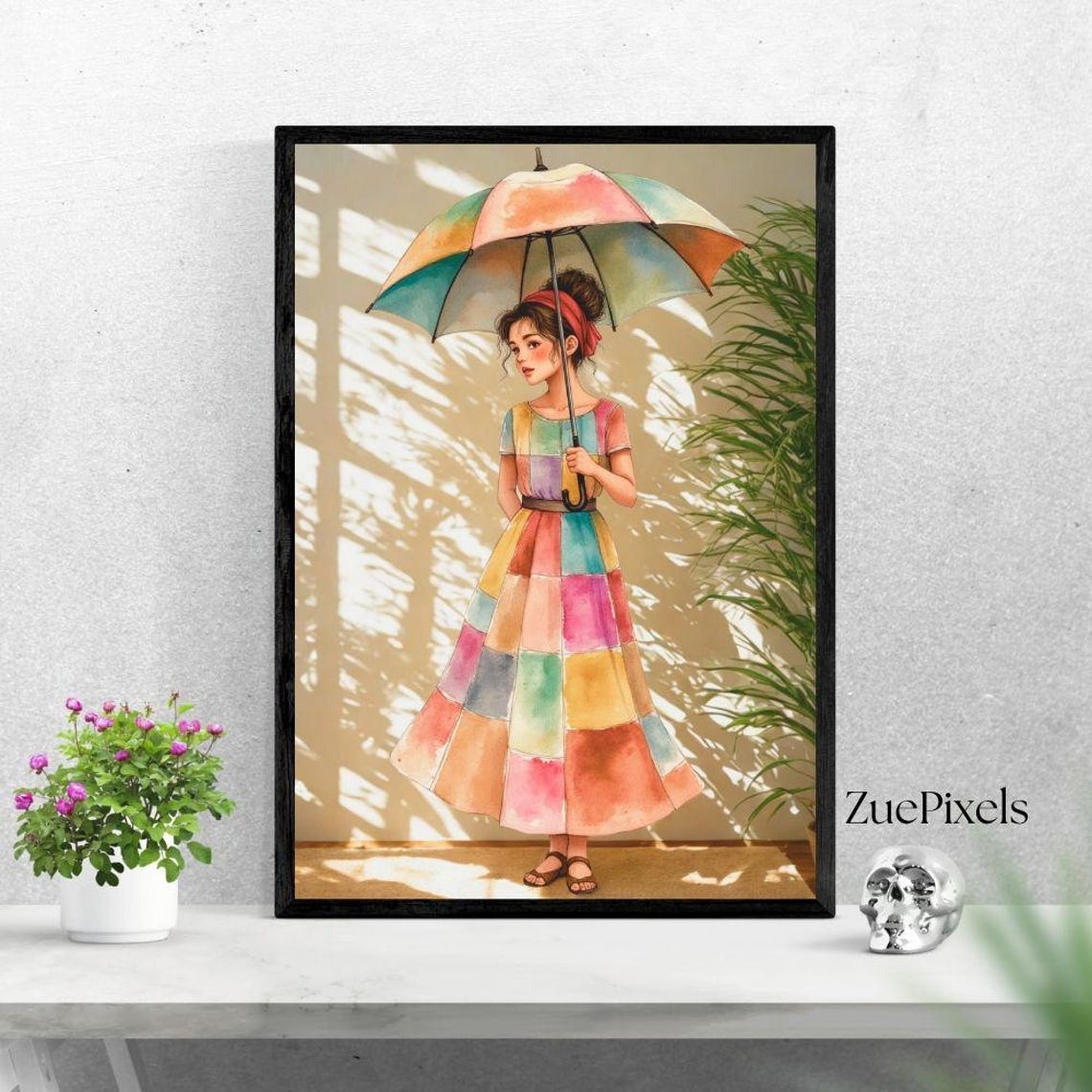 Young Woman With Umbrella Art Print