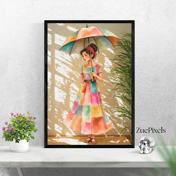 Young Woman With Umbrella Art Print