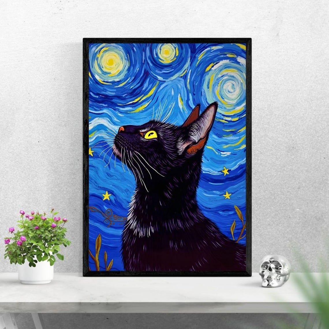 Black Cat At Night Art Print