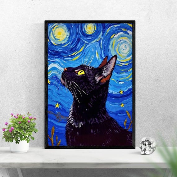 Black Cat At Night Art Print