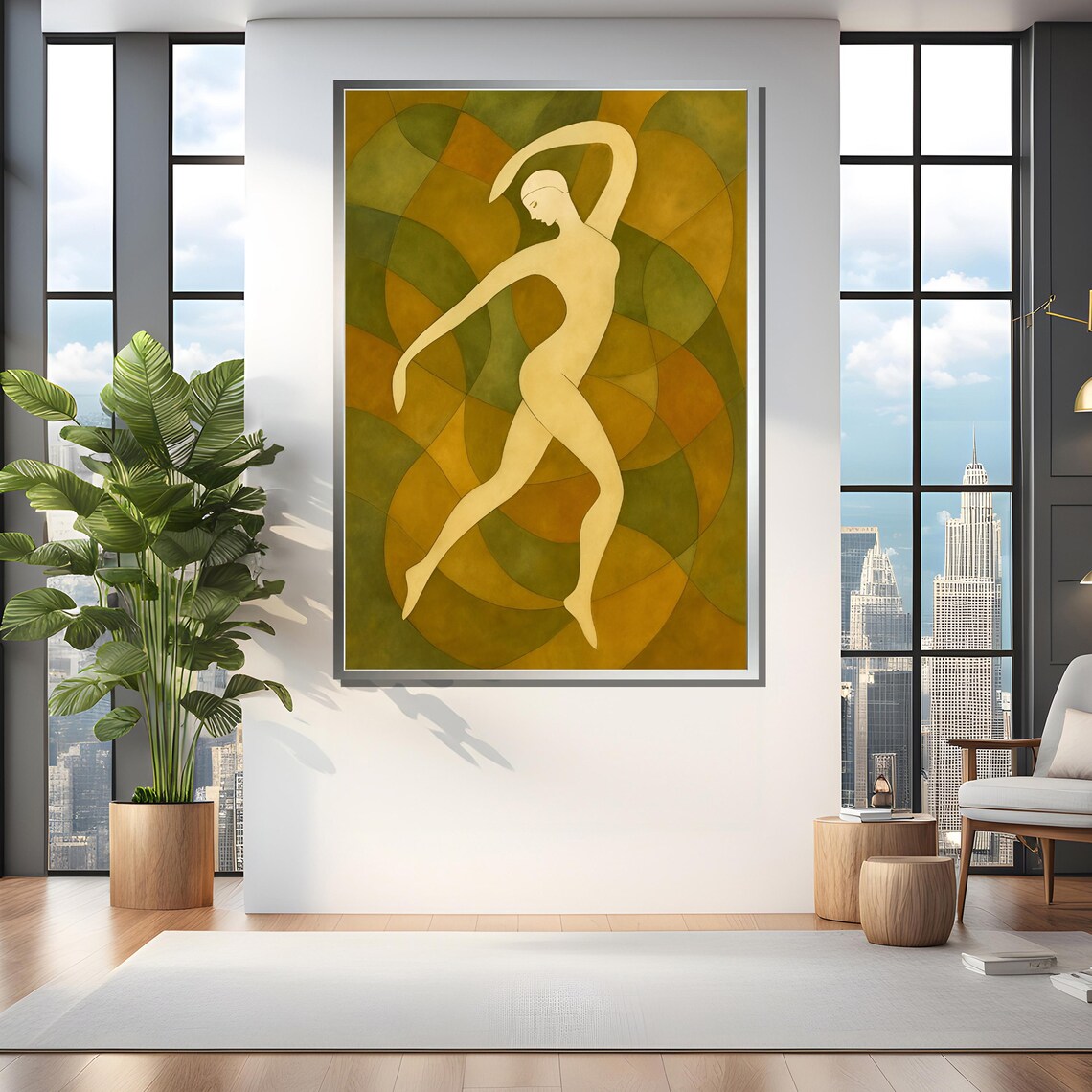 Abstract Dancing Figure in Geometric Green Tones Painting Poster - Image 4