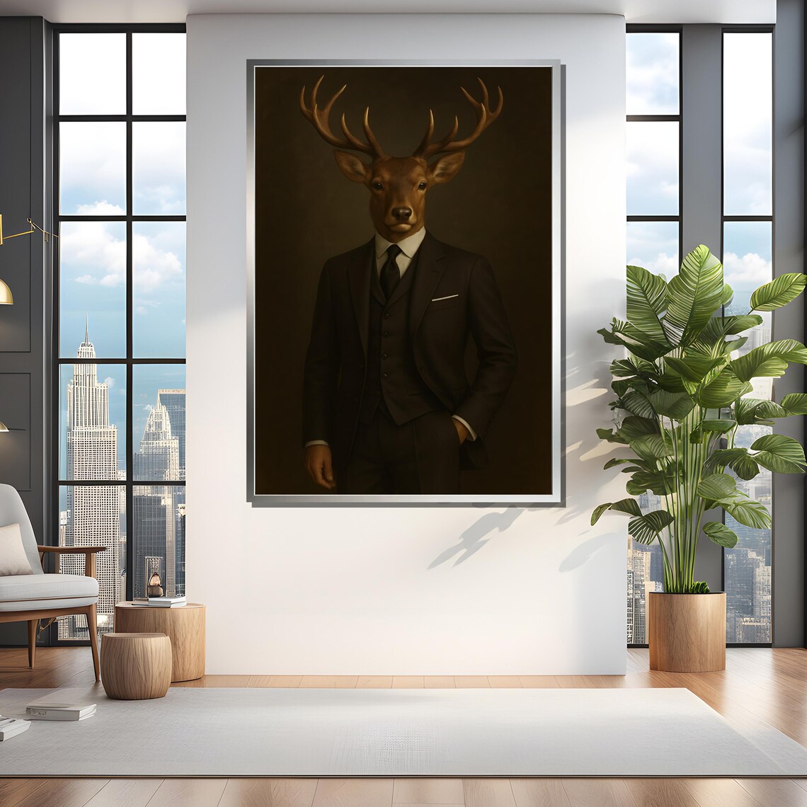 Elegant Deer Gentleman Portrait Art Print - Image 4