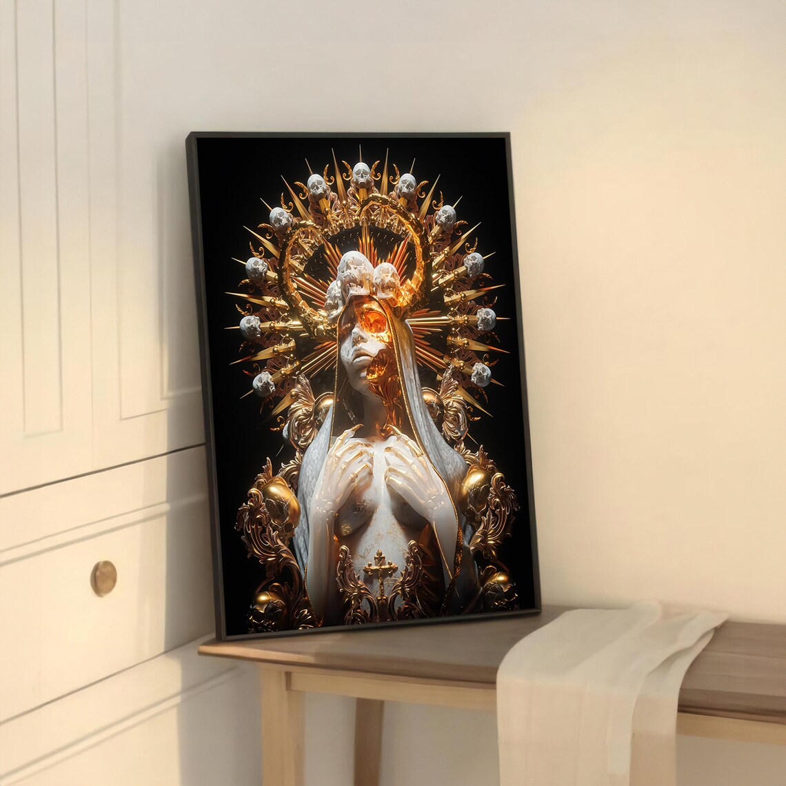 Divine Golden Lady, Surreal Luxury Art Print - Image 5