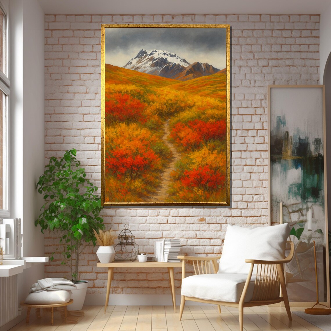 Autumn Mountain Path, Fiery Foliage Art Print - Image 5