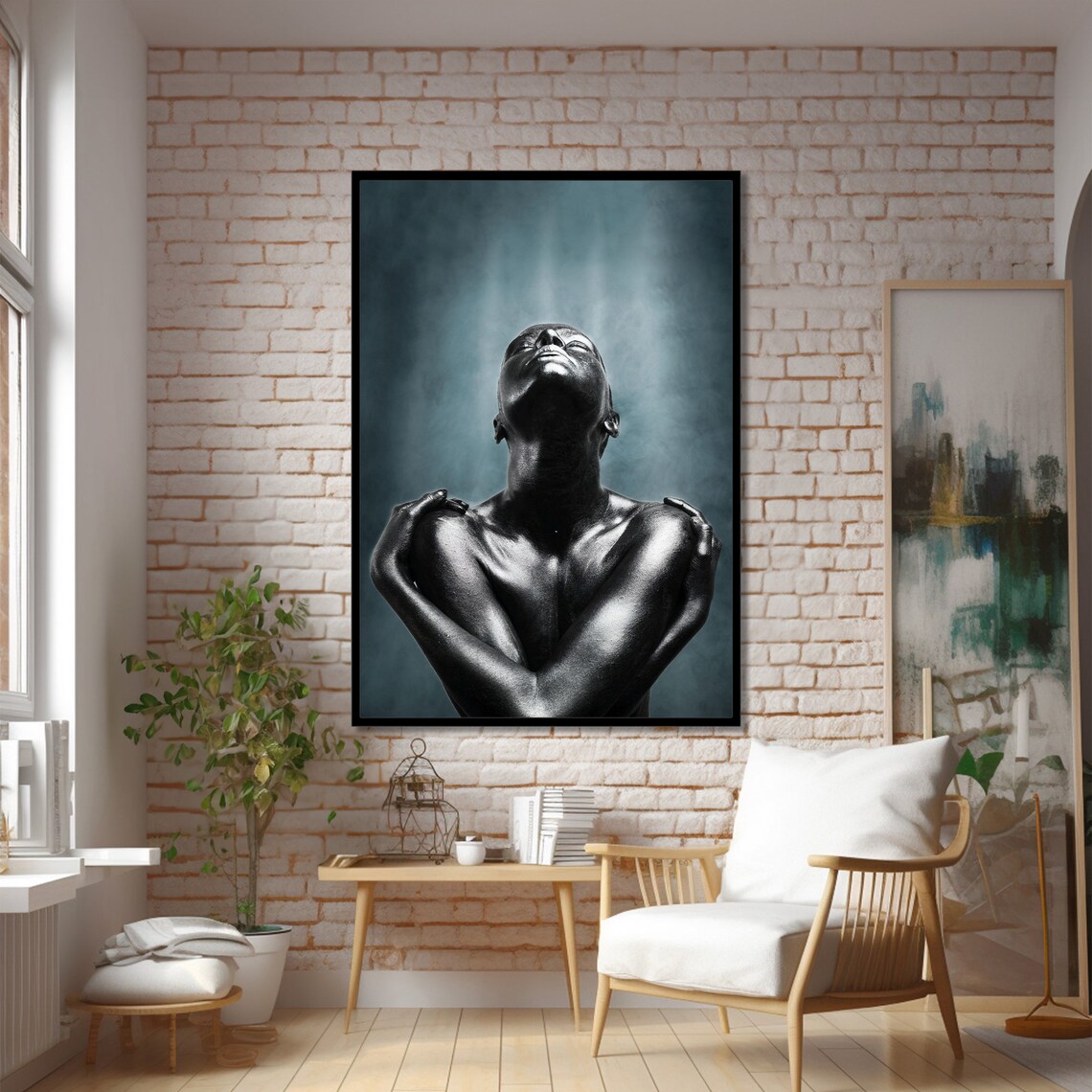 Powerful Black And White Painting, Contemporary Decor - Image 2