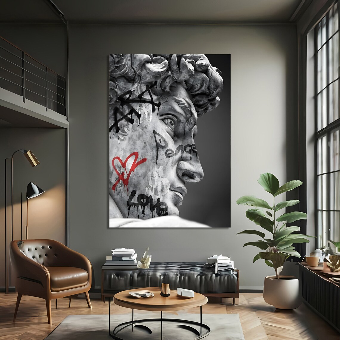 Graffiti David Bust, Modern Pop Art Wall Art - Image 3