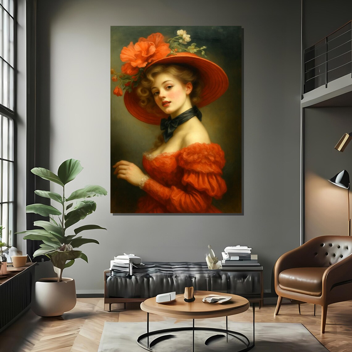 Romantic Lady in Red Hat Art Print - Image 2