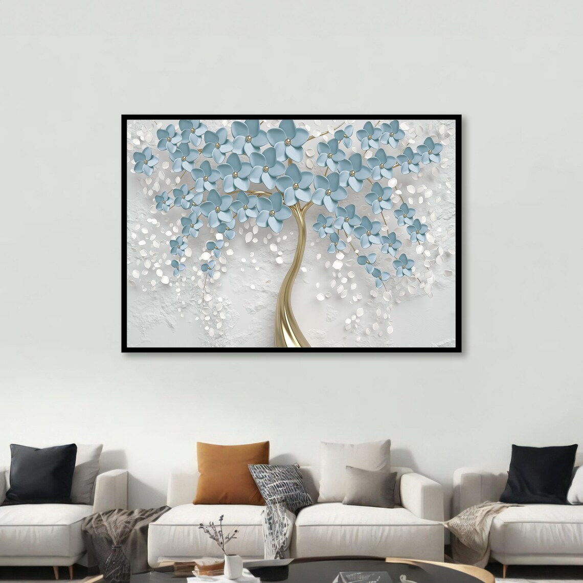 Blue Blossom Tree Art Print, Modern Floral Painting - Image 3