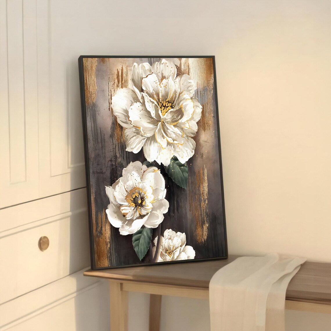 Elegant White Peonies, Rustic Background Floral Print - Image 5