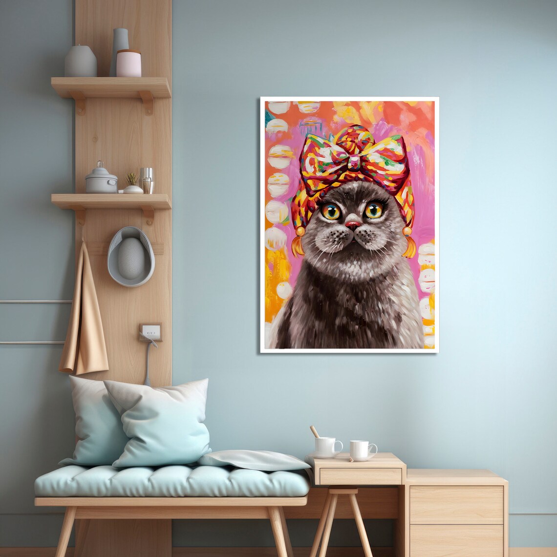 Colorful Cat Portrait, Whimsical Animal Painting - Image 4