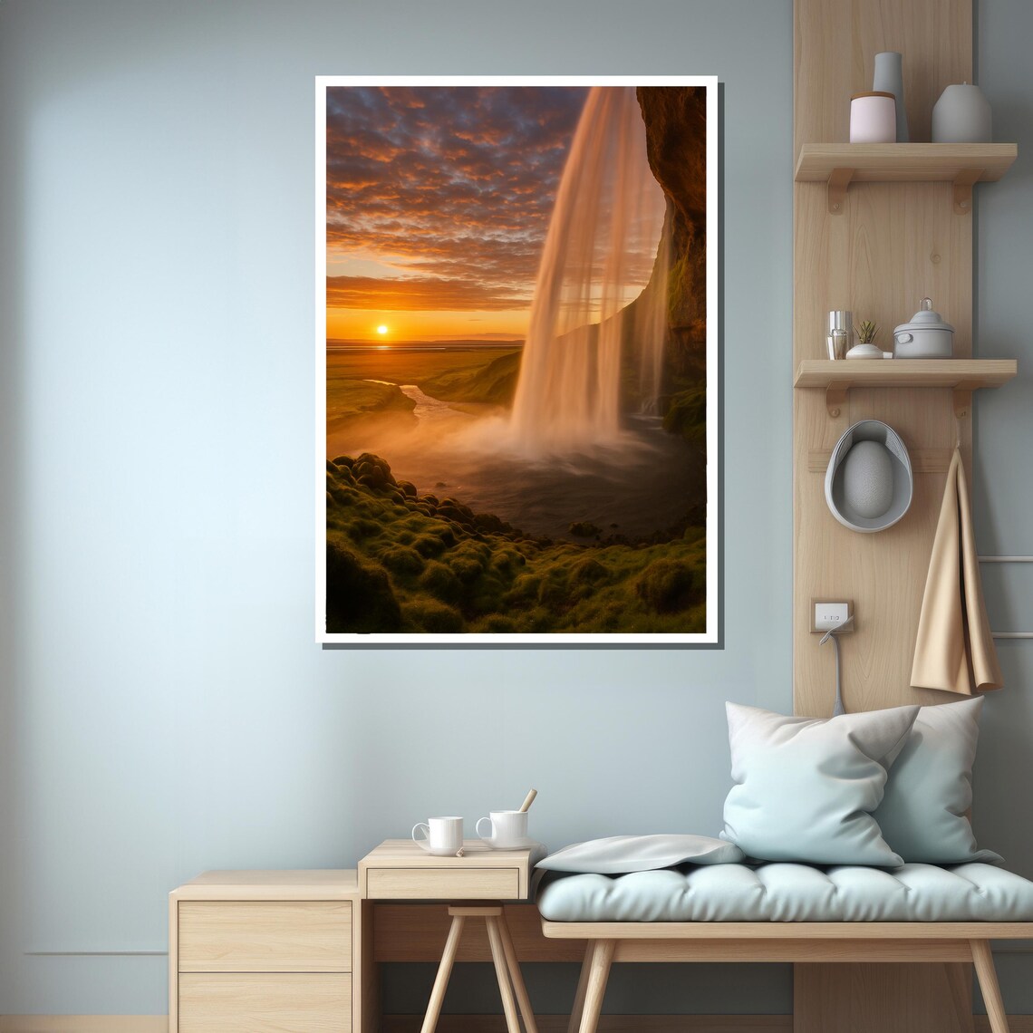 Sunset Waterfall View, Behind the Falls Art Print - Image 3