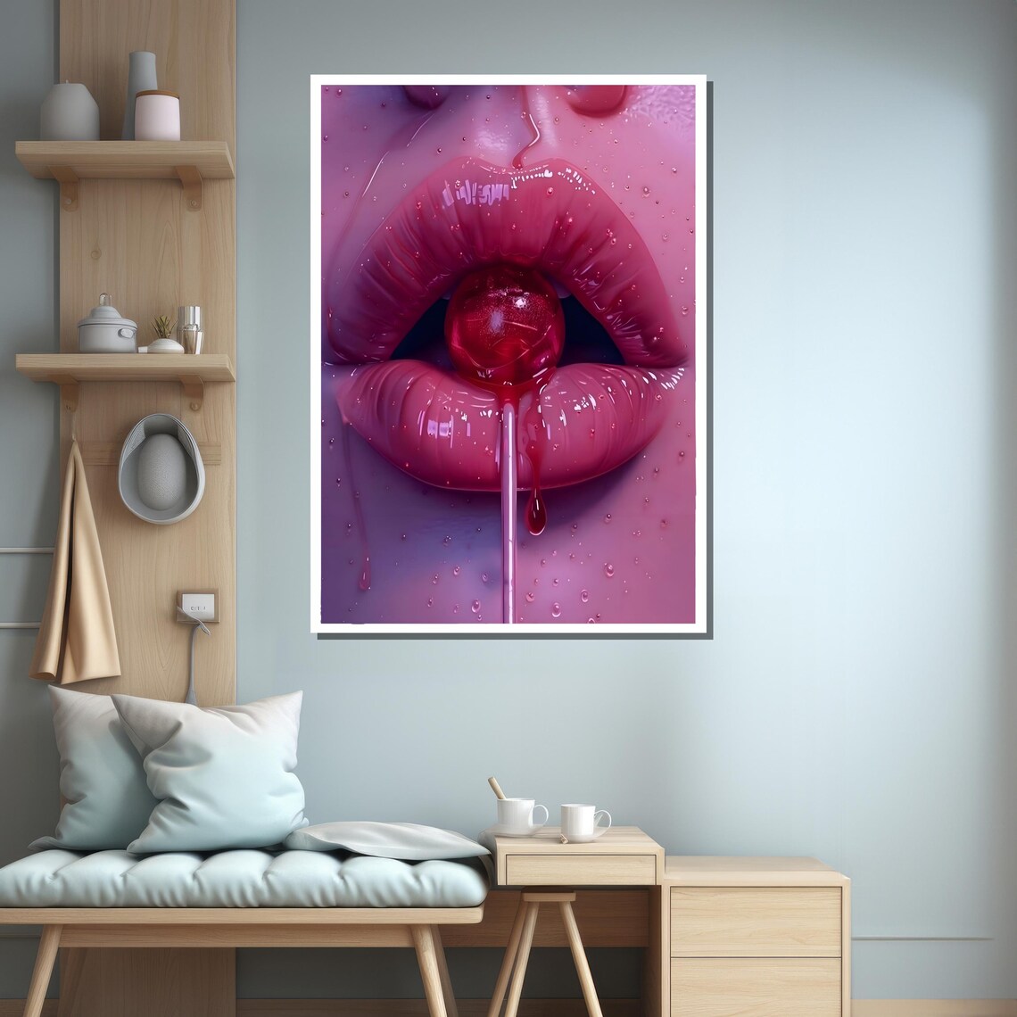 Bold Pink Lips With Lollipop, Bedroom Decor - Image 3