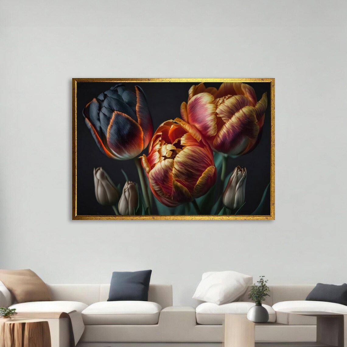 Dramatic Tulip Bouquet, Elegant Floral Painting - Image 2