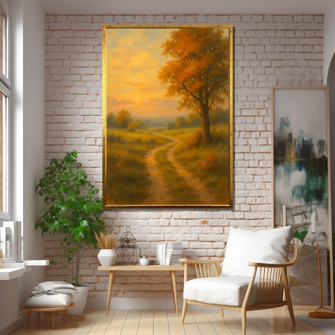 Serene Countryside Path Painting, Tranquil Landscape - Image 5