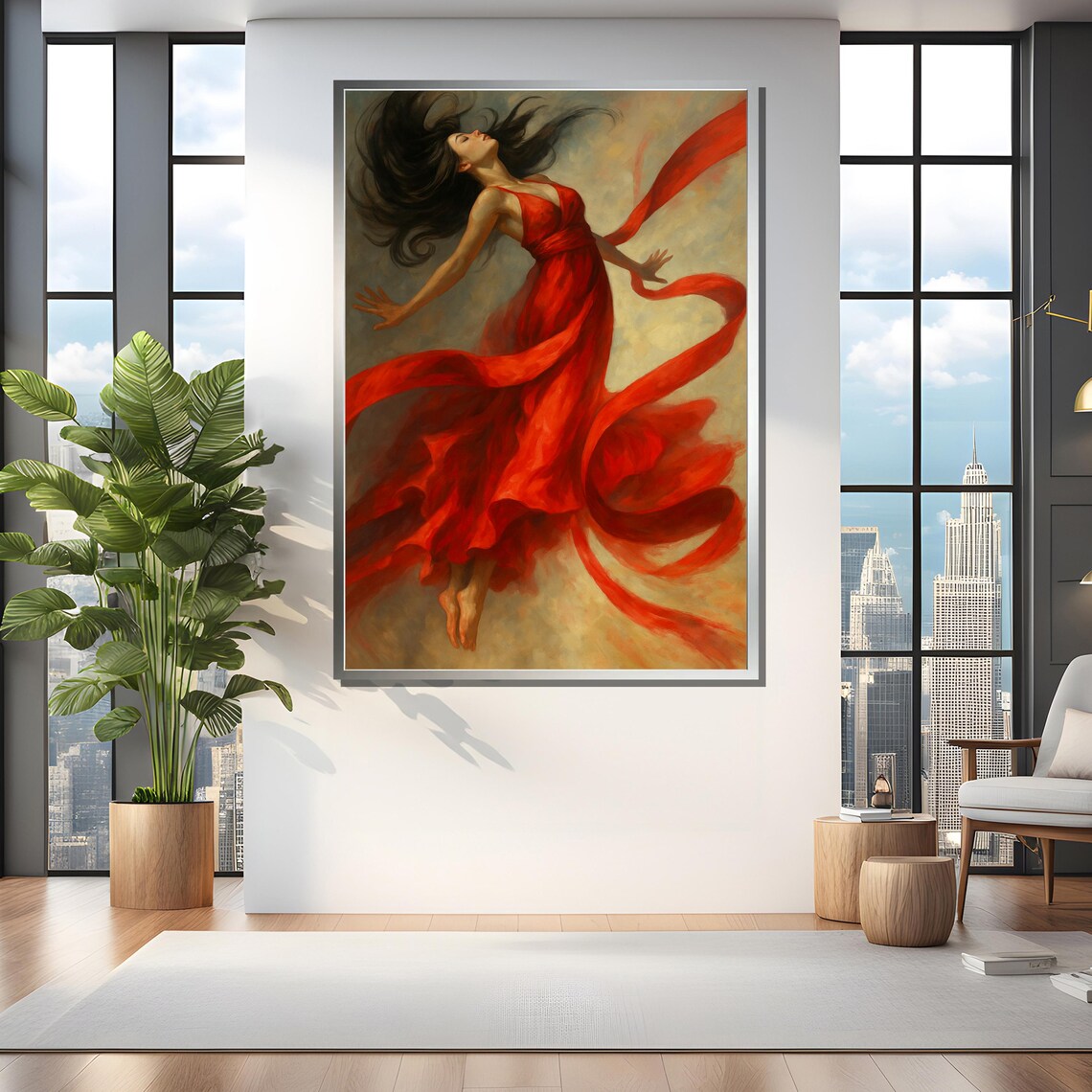 Floating Woman In Red Dress Wall Art Print - Image 4