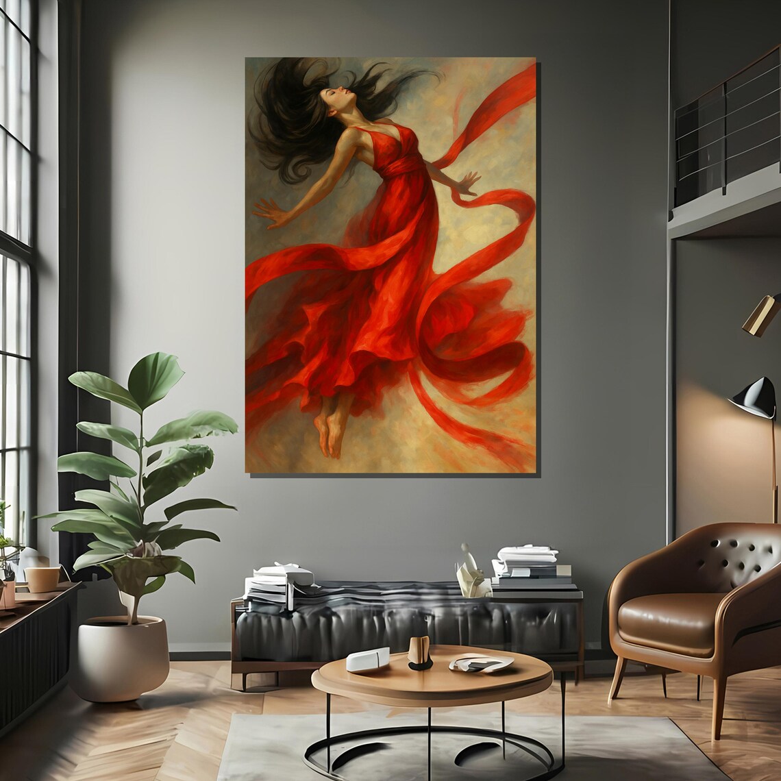 Floating Woman In Red Dress Wall Art Print - Image 2
