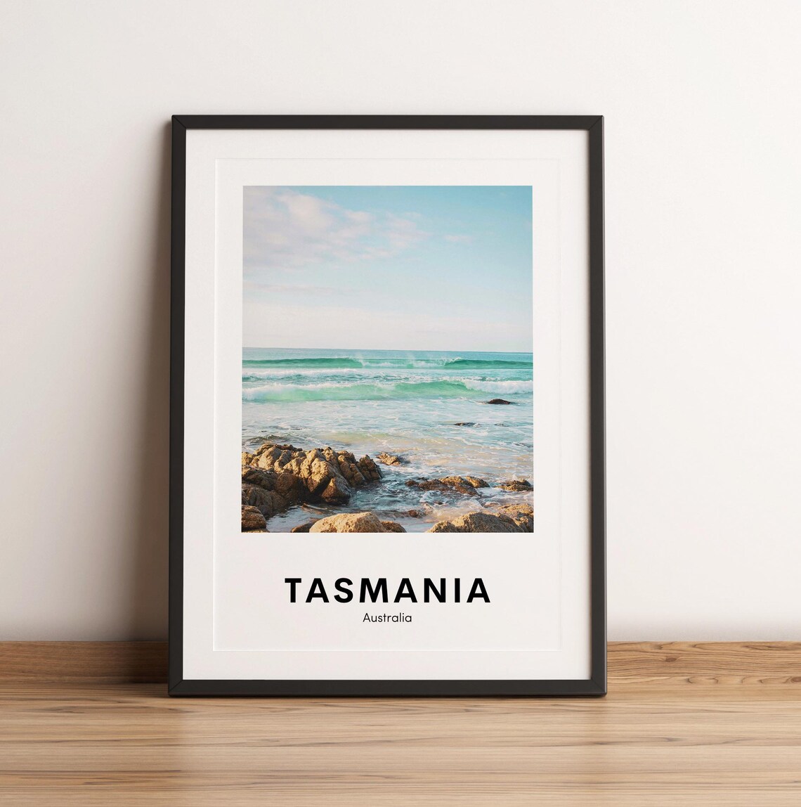 Tasmania Australia Rocky Beach Ocean Waves Coastal Travel Poster