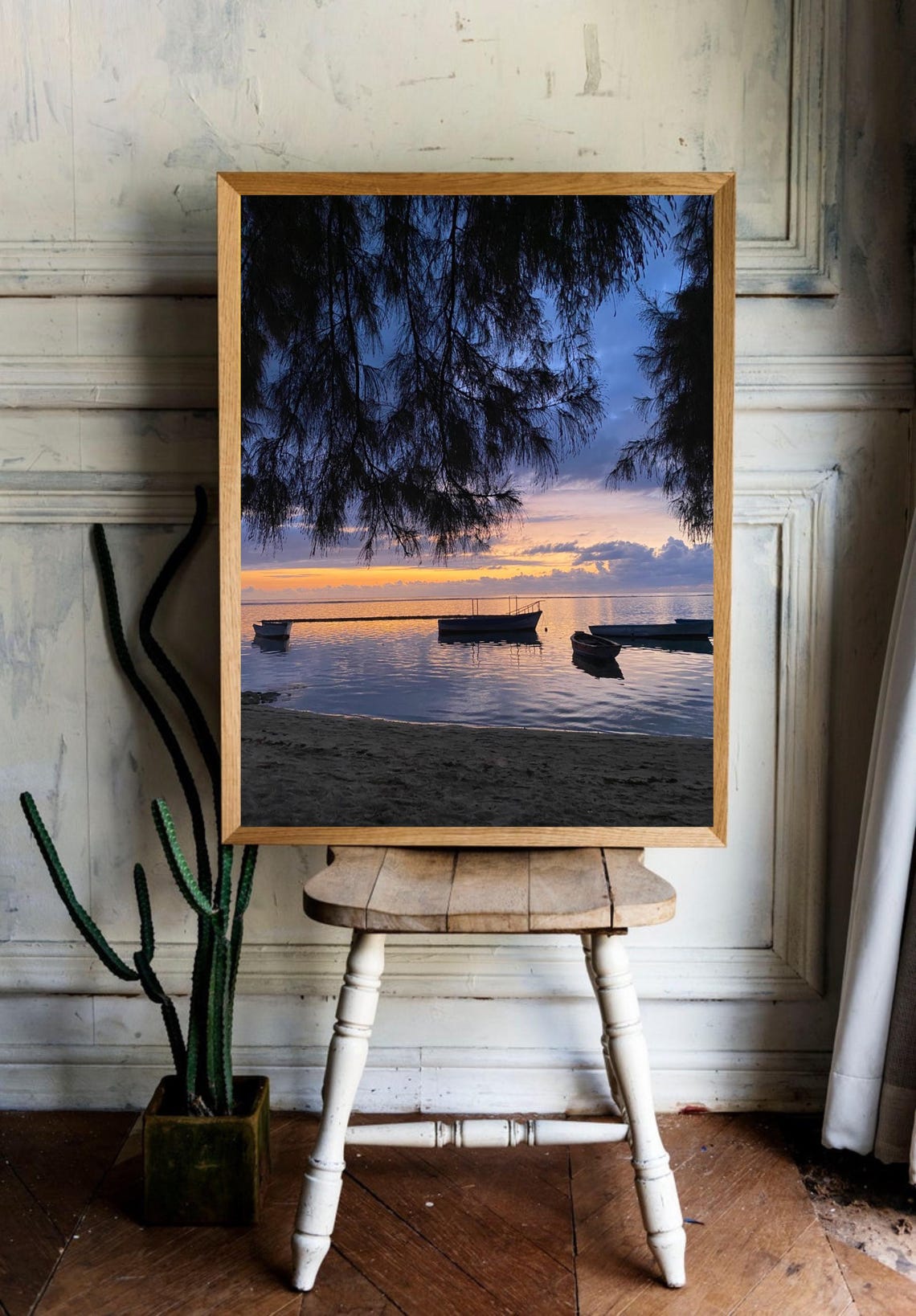 Mauritius Beach Sunset Fishing Boats Fine Art Photography Poster - Image 3