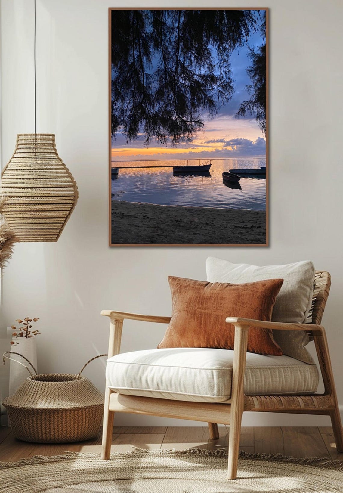 Mauritius Beach Sunset Fishing Boats Fine Art Photography Poster - Image 2