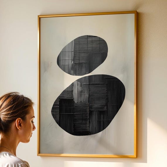 Black And White Geometric Abstract Print Modern Minimalist Wall Art Bold Textured Shapes For Office Or Living Room Decor