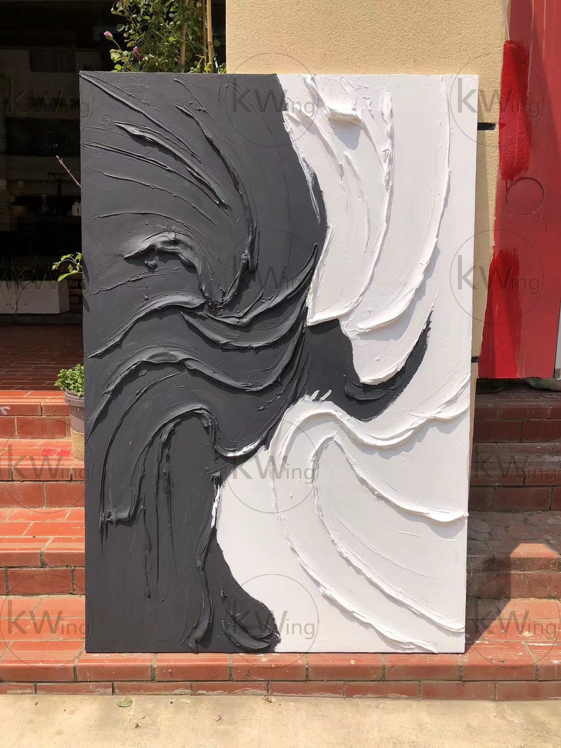 Black White Ribbon Waves Impasto Abstract Textured Flow Modern Poster - Image 3