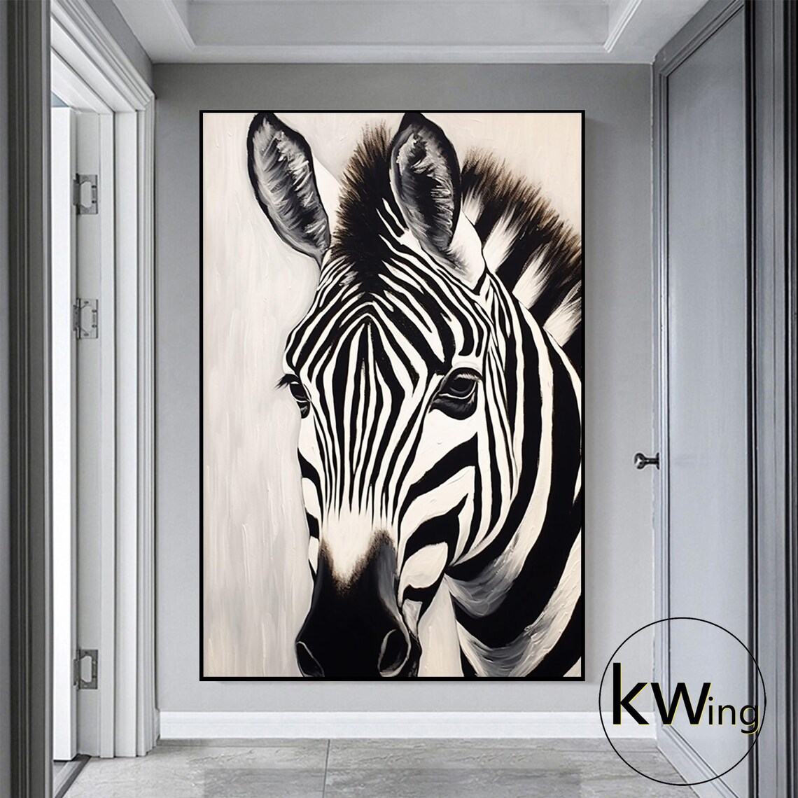 Black White Zebra Portrait Abstract Oil Painting Minimalist Animal Poster - Image 3