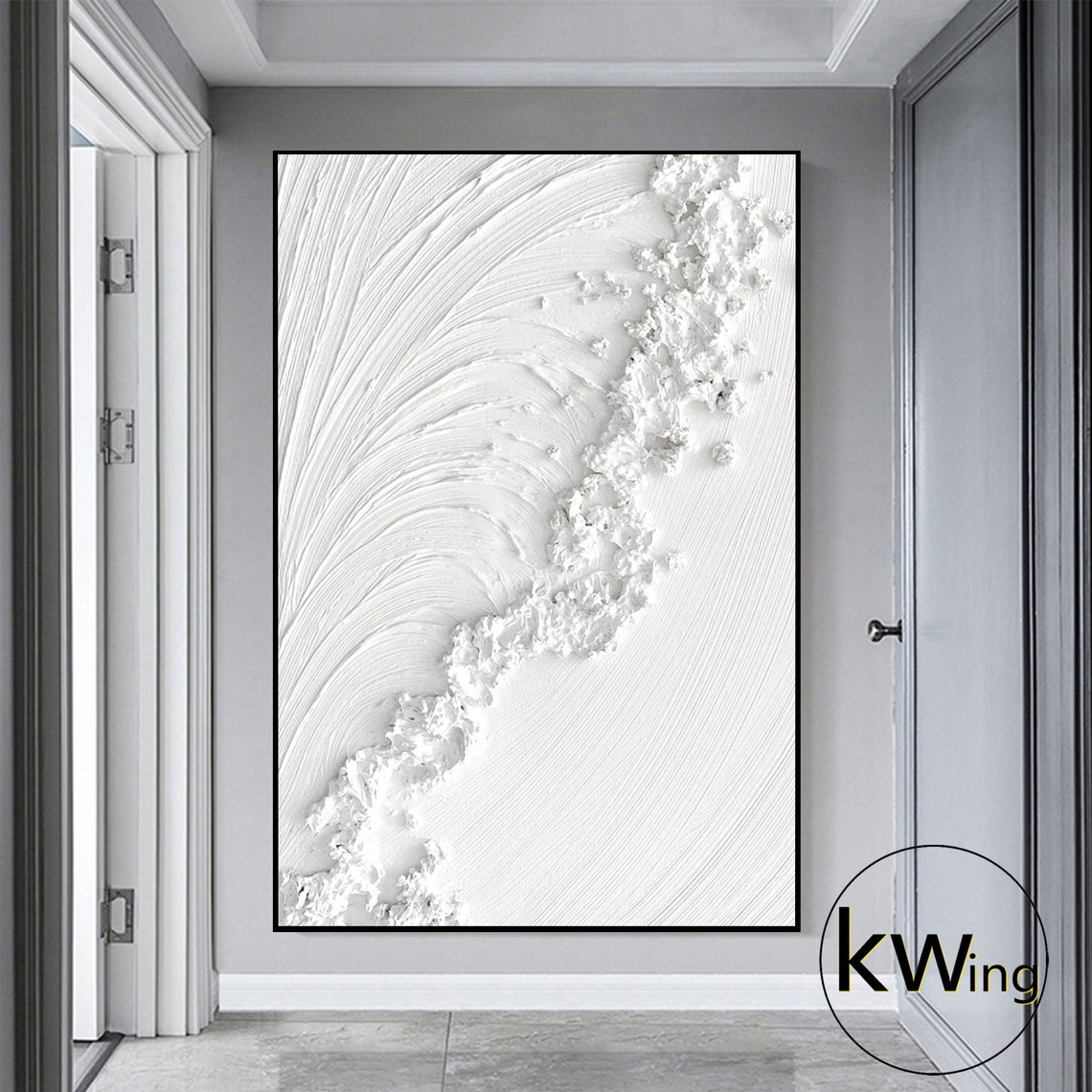 White Swirl Textured Abstract Painting 3D Impasto Modern Poster - Image 2