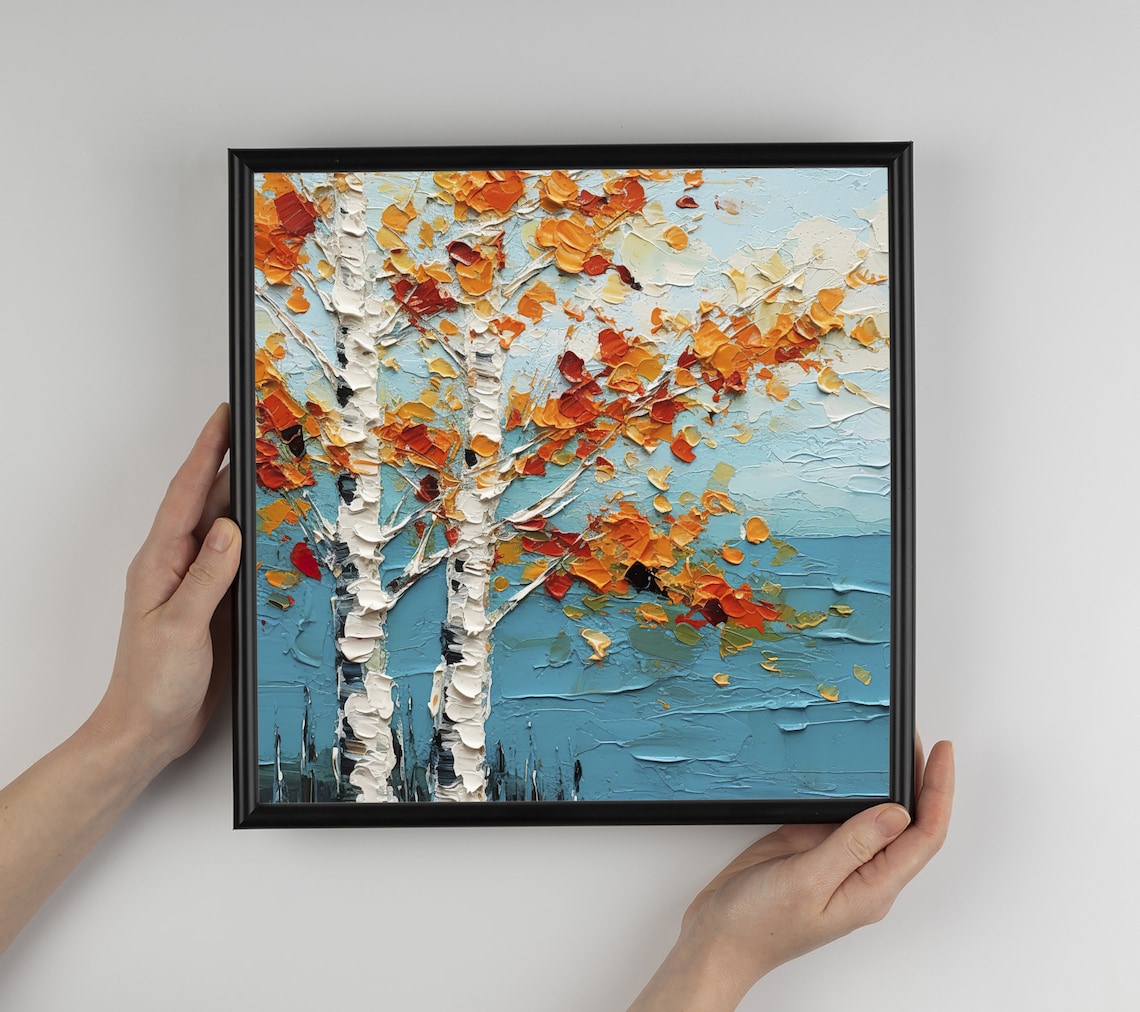 Birch Oil Painting Print, Autumn Tree Wall Art - Image 3