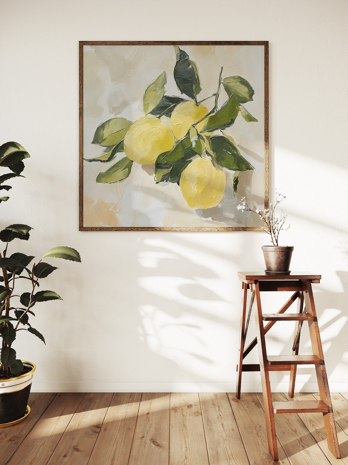 Fresh Lemons Branch Green Leaves Citrus Kitchen Oil Art Print - Image 4
