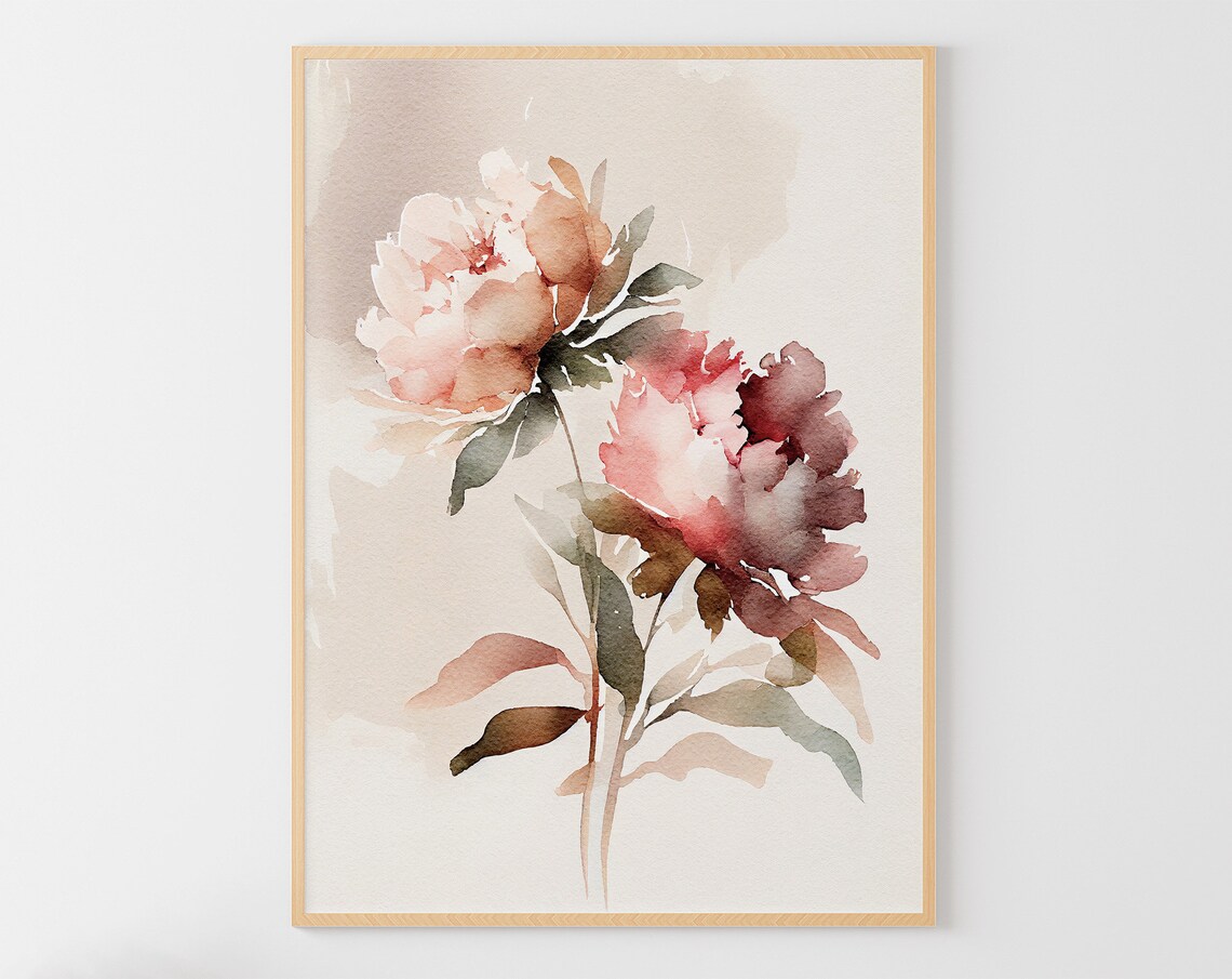 Peony Watercolor Botanical Art Print, Pink Floral