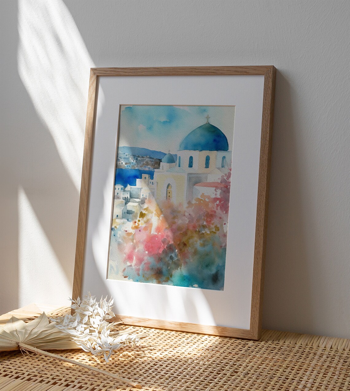 Santorini Watercolor Cityscape, Greek Old Town Art Print - Image 3