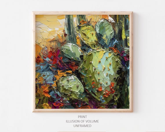 Saguaro National Park Cactus Oil Print, Botanical Art