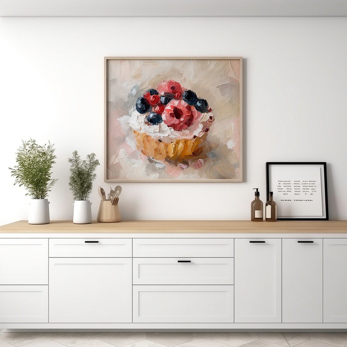 Berries Cupcake Oil Painting Dessert Art Print - Image 3